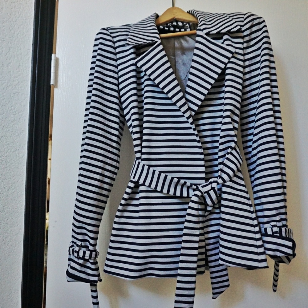Trench Blazer Striped in Navy & Gray